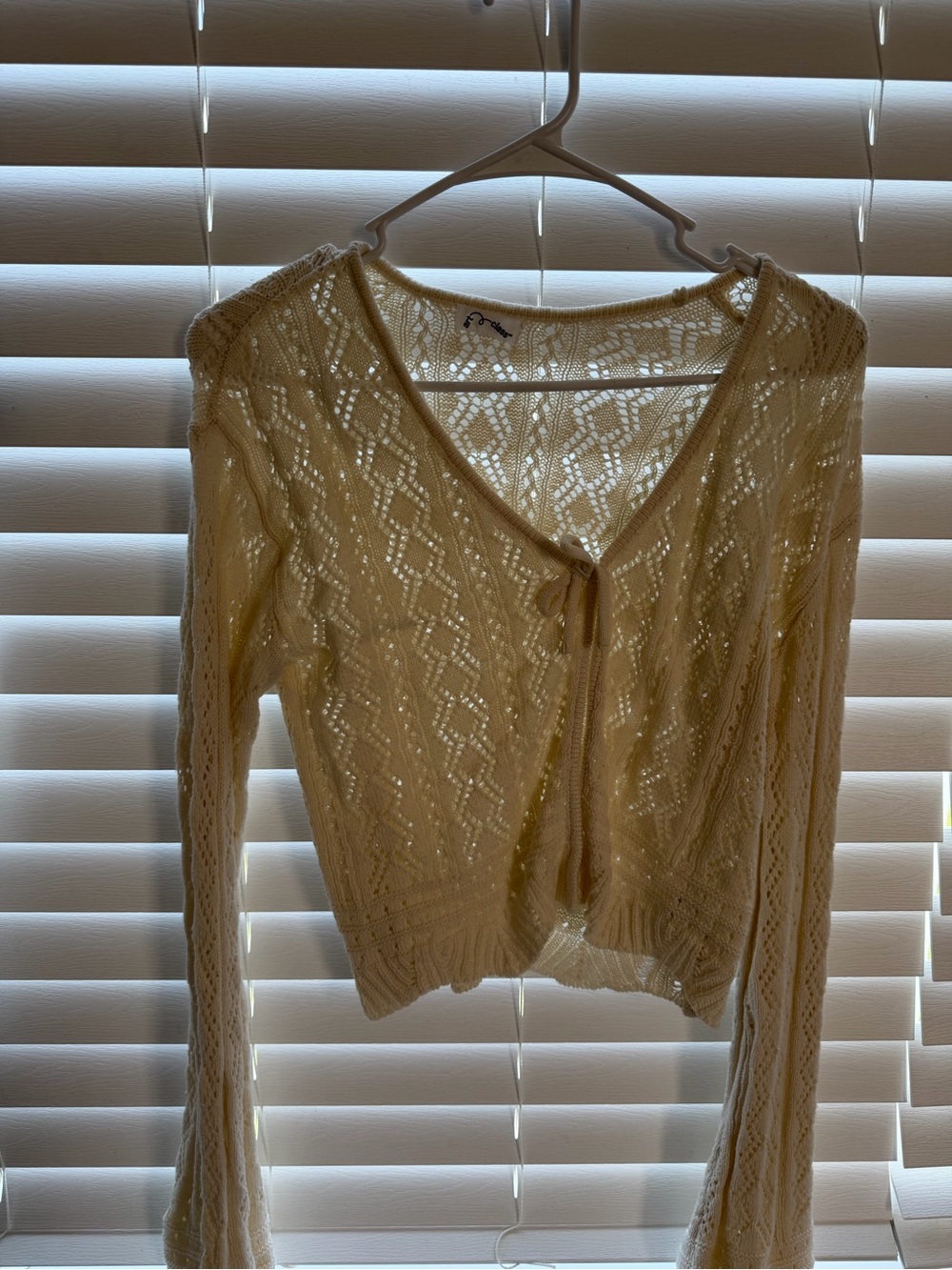 Urban Outfitters Cream Open-Knit tie front Neck Sweater